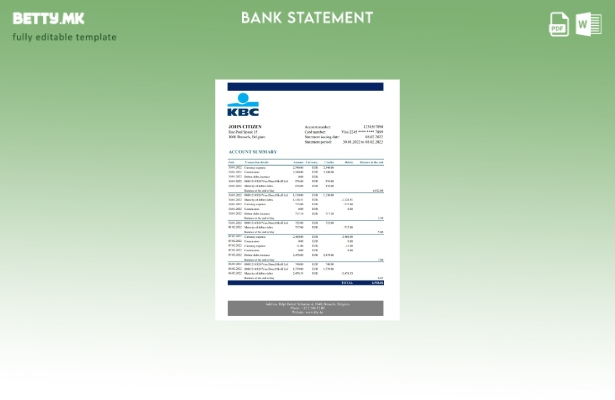 модерен стил Белгија КБЦ банка извод шаблон ексел